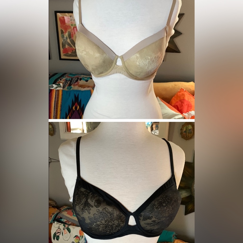 Set of 2: Soma 34 D Elegant Lace Underwire Bras - Tan and Black